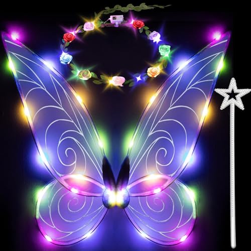 EHIOG Leuchtende Feenflügel, Feenflügel, für Erwachsene, Damen, Kinder, Mädchen, LED-Lichterkette, Schmetterlingsflügel, glitzernde, durchsichtige Flügel für Halloween, Geburtstag, Weihnachten EHIOG Leuchtende Feenflügel, Feenflügel, für Erwachsene, Damen, Kinder, Mädchen, LED-Lichterkette, Schmetterlingsflügel, glitzernde, durchsichtige Flügel für Halloween, Geburtstag, Weihnachten von EHIOG