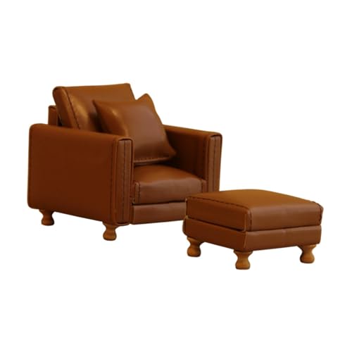 EHJRE 1/12 Dollhouse Sofa Simulationszubehör Spielzeuglandschaft Lieferungen Möbelpuppenzubehör Dekoration für Schlafzimmer Wohnkultur, Braunes Einzelsofa von EHJRE