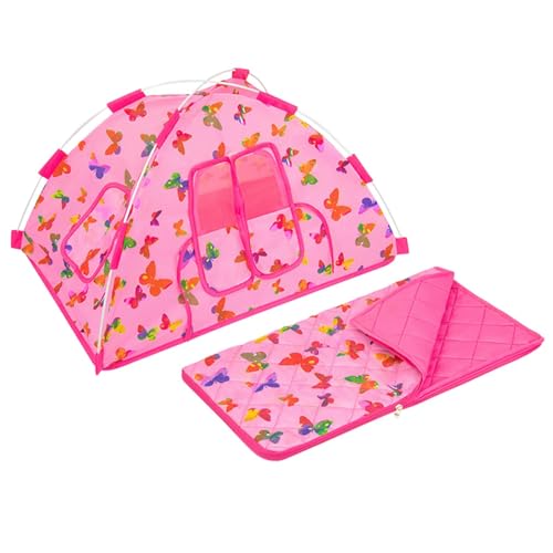 EHJRE 1/12 Miniatur Deko Camping Zelt Set mit Schlafsack Puppe Spielzeug Set Mode Spaß Camping Puppe Zubehör für Kinder Jungen Kinder Geschenke, 58,5x36,5x39,5cm,StilB von EHJRE