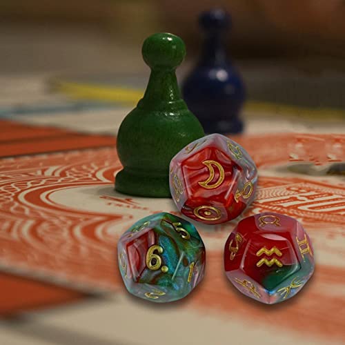 EHJRE 2 X 3 Stück Astrologie Würfel, Polyedrische Würfel, Mehrseitige Würfel, Sternbild Würfel, Acryl Würfel für Brettspiele, Familientreffen, Rollenspiele, 2 STK von EHJRE