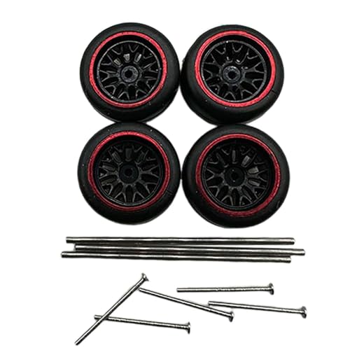EHJRE 4 Stück RC Autoräder Und Reifen, RC Reifen mit Felge, RC Legierung, Autozubehör, RC Teil für RC Auto Fahrzeug Spielzeugauto Im Maßstab 1:64, Roter Stil C von EHJRE