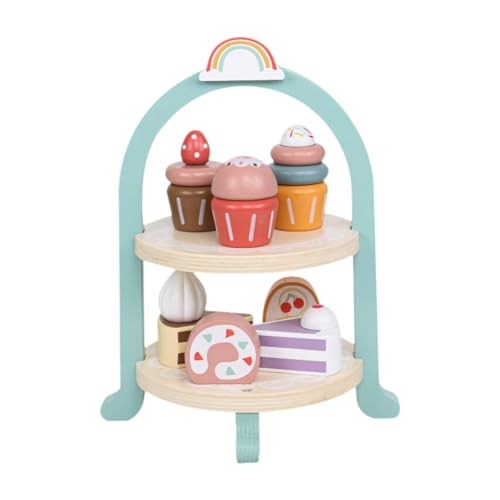 EHJRE Desserts Lebensmittelspielzeug mit Ständer, Dessert Kuchen Spielset Aus Holz, Spielzeug Zum Backen, Süße, Warme Farbe, Mini Köche für Kinder Ab 3 Jahr von EHJRE