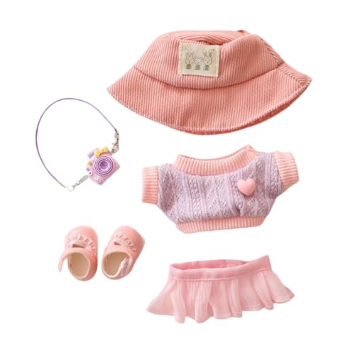 EHJRE Gefüllter Puppenpullover Und Rock mit Mütze, Pädagogische Kleidung für Kleine Mädchen, Verkleiden Plüschpuppenkleidung für 5,91'' 6,69'', Violette Kameraschuhe von EHJRE