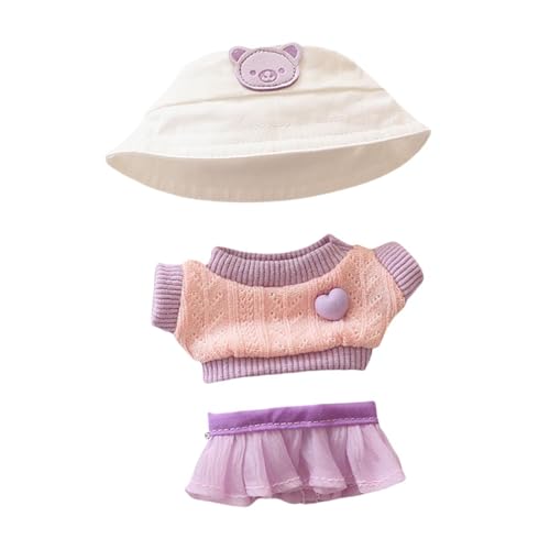 EHJRE Gefüllter Puppenpullover Und Rock mit Mütze, Pädagogische Kleidung für Kleine Mädchen, Verkleiden Plüschpuppenkleidung für 5,91'' 6,69'', Violetter Rock Und Hut von EHJRE
