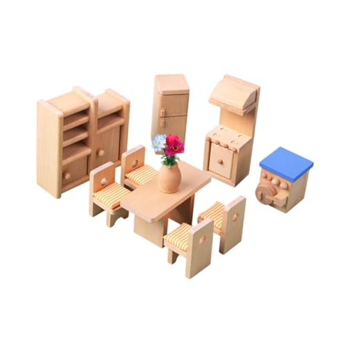 EHJRE Hölzernes Puppenhaus Miniaturmöbel Set, Hobby Basteln, DIY Rollenspiele, Puppenhaus Dekoration, Rollenspiel Spielzeug für Kleinkinder Ab 3 Jahren, Esszimmer EHJRE Hölzernes Puppenhaus Miniaturmöbel Set, Hobby Basteln, DIY Rollenspiele, Puppenhaus Dekoration, Rollenspiel Spielzeug für Kleinkinder Ab 3 Jahren, Esszimmer von EHJRE
