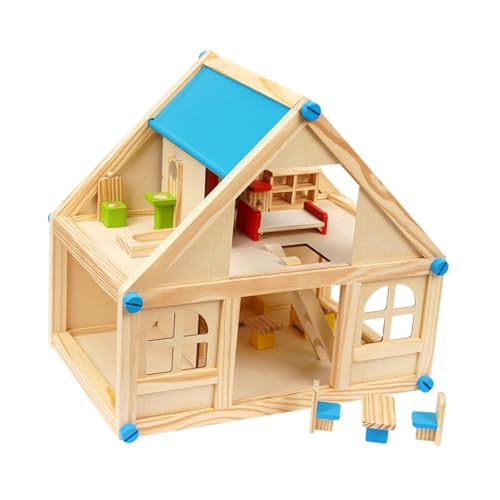 EHJRE Hölzernes Puppenhaus Villa Dekorationsmodell, Einfach zu Montierendes Bastel Puppenhaus Spielzeug, Vorgetäuschtes Spielzeug für Mädchen Ab 3 Jahren EHJRE Hölzernes Puppenhaus Villa Dekorationsmodell, Einfach zu Montierendes Bastel Puppenhaus Spielzeug, Vorgetäuschtes Spielzeug für Mädchen Ab 3 Jahren von EHJRE