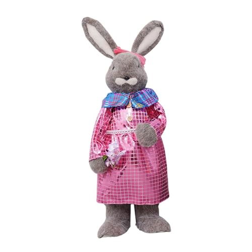 EHJRE Osterhasenpuppen Wohnkultur Schmuck Tier Figur Tabletop Orament für Hinterhof Garten Wohnzimmer Balkon Hochzeitsraum, Rosa Kleidung Tragen von EHJRE