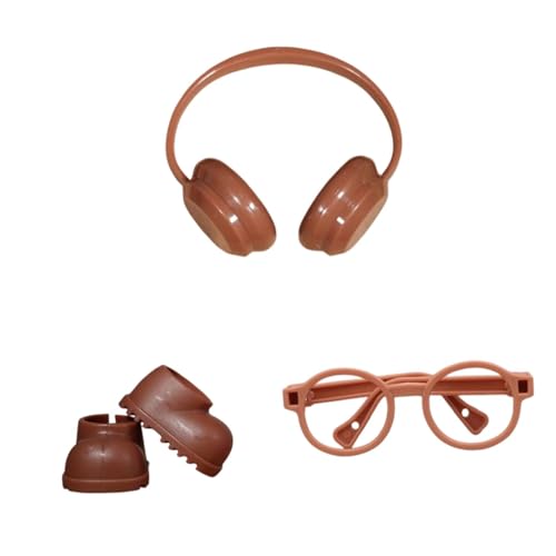 EHJRE Puppen Regenstiefel, Kurze Schuhe, Handgefertigte, Bequeme Foto Requisiten Zum Selbermachen, Ankleidespielzeug mit Kopfhörerbrille für 17 cm, Braun von EHJRE