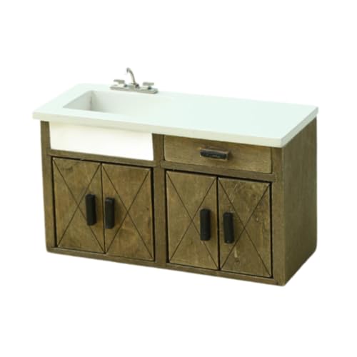EHJRE Puppenhausschrank, Puppenhausmöbel Holzdekoration, Winziges Modell mit Waschbecken Und Schublade für 1/12 BJD Puppenteil, Vintage-Farbe EHJRE Puppenhausschrank, Puppenhausmöbel Holzdekoration, Winziges Modell mit Waschbecken Und Schublade für 1/12 BJD Puppenteil, Vintage-Farbe von EHJRE
