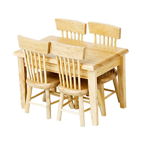 EHJRE Set mit 5 Miniaturmöbeln, Esstisch Und Stühlen: 12, Holzfarbe EHJRE Set mit 5 Miniaturmöbeln, Esstisch Und Stühlen: 12, Holzfarbe von EHJRE