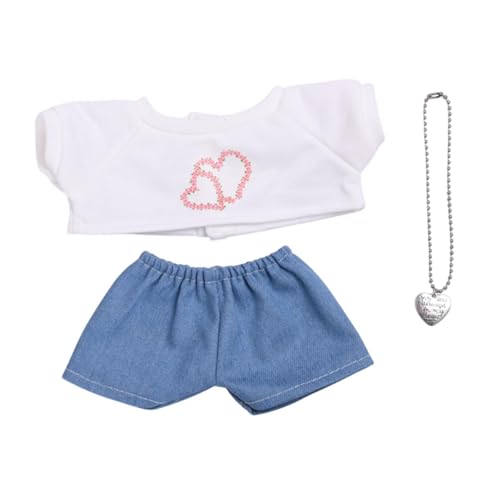 EHJRE Set von 3 Puppen Kostümen mit T-Shirt und Hosen Halskette, Miniaturkleidung für 38 cm Puppen, Weiß Blau EHJRE Set von 3 Puppen Kostümen mit T-Shirt und Hosen Halskette, Miniaturkleidung für 38 cm Puppen, Weiß Blau von EHJRE