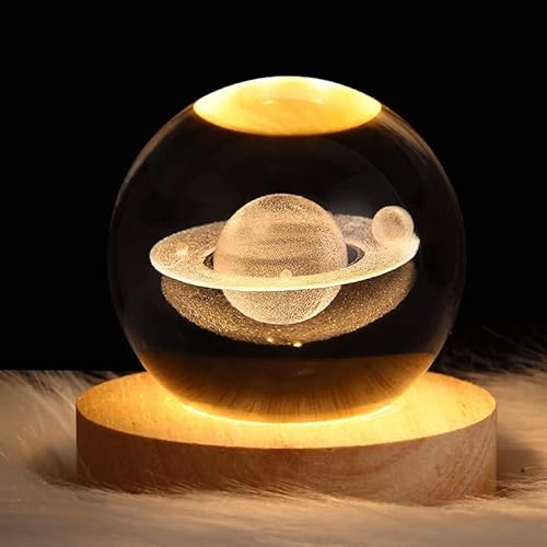 EHOTER 3D Kristall Ball Nachtlicht Sonnensystem Glaskugel mit Ständer USB Aufladung Nachtlicht Lampe Geburtstag Kinderzimmer Dekoration Haus Büro Fotografie (B) von EHOTER