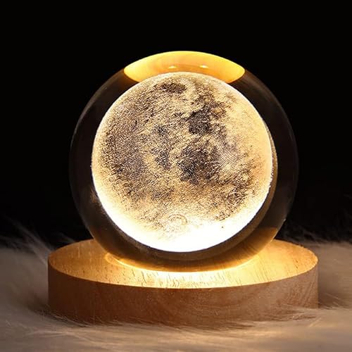 EHOTER 3D Kristall Ball Nachtlicht Sonnensystem Glaskugel mit Ständer USB Aufladung Nachtlicht Lampe Geburtstag Kinderzimmer Dekoration Haus Büro Fotografie (C) von EHOTER