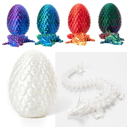 EHOTER 3D Printed Dragon in Egg Gedruckt Drache Kristalldrachenspielzeug Realistisch Beweglich Drachen Modell Figuren Fidget Dracheneier mit Drachen Kinder Geschenk Auto Büro Aquarien Ornament (10#) von EHOTER