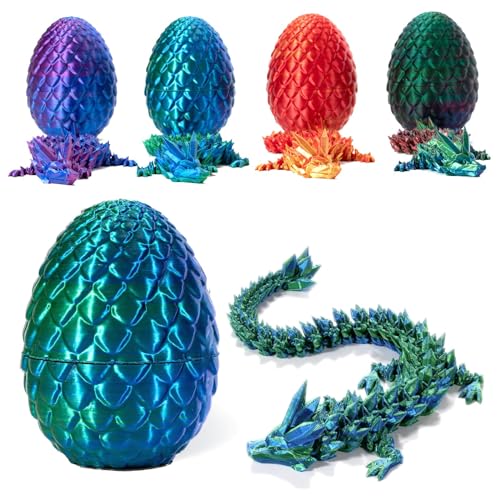 EHOTER 3D Printed Dragon in Egg Gedruckt Drache Kristalldrachenspielzeug Realistisch Beweglich Drachen Modell Figuren Fidget Dracheneier mit Drachen Kinder Geschenk Auto Büro Aquarien Ornament (2#) von EHOTER