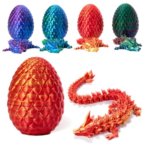 EHOTER 3D Printed Dragon in Egg Gedruckt Drache Kristalldrachenspielzeug Realistisch Beweglich Drachen Modell Figuren Fidget Dracheneier mit Drachen Kinder Geschenk Auto Büro Aquarien Ornament (3#) von EHOTER