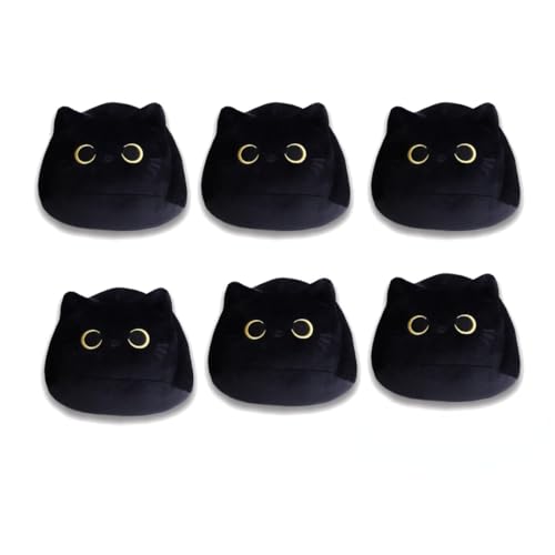 EHOTER 6 schwarze Katzen-Plüsch-Anhänger, weiche Katzen-Plüschtiere, Spielzeug-Dekoration für Zuhause, Bett, Sofa, Geschenk für Kinder, Freundinnen, Katzenliebhaber (6 Stück, 10 cm, schwarz) von EHOTER
