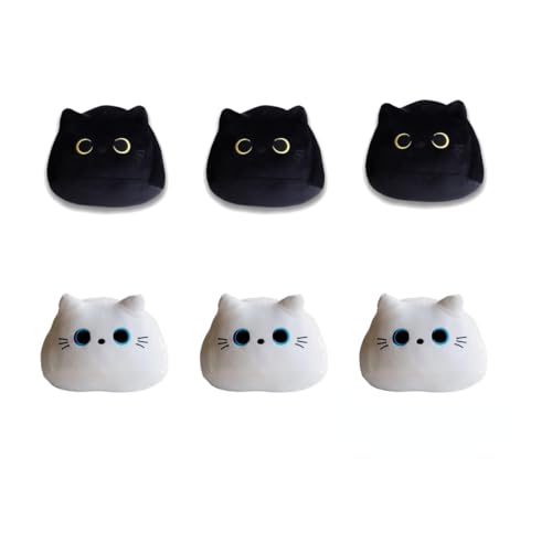 EHOTER 6 schwarze Katzen-Plüsch-Anhänger, weiche Katzen-Plüschtiere, Spielzeug-Dekoration für Zuhause, Bett, Sofa, Geschenk für Kinder, Freundinnen, Katzenliebhaber (8 cm, 3 Stück schwarz + 3 Stück von EHOTER