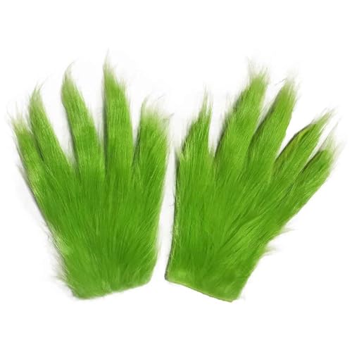 EHOTER Grinch Cosplay-Handschuhe, Weihnachten, Plüsch, Grün, für Cosplay, Halloween, Party, Cosplay, Requisiten Dekoration Kinder Erwachsen Geschenk von EHOTER