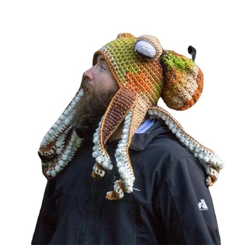 EHOTER Neuheit Häkelmütze Oktopus Mütze Winter Kopfbedeckung Uni Strickmütze Octopus Tentakel Cap (5C) von EHOTER
