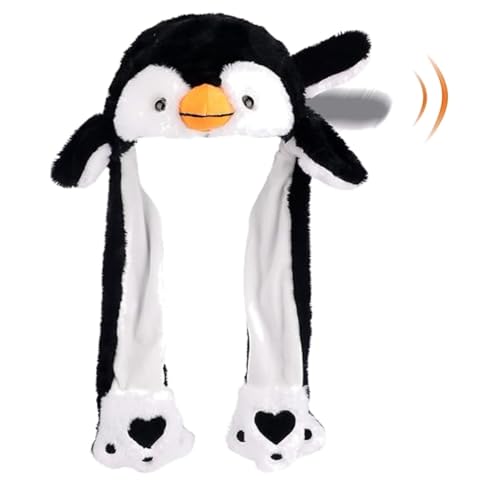 EHOTER Plüsch Pinguinhut mit Beweglich Ohren Lustig Niedlich Cartoon Tiermütze mit Wackelohren Weich Warm Winter Kappe Spielzeug für Kinder Erwachsene Cosplay Party Kostüm von EHOTER