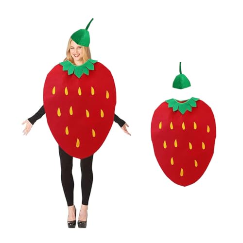Erdbeer-Kostüm für Erwachsene, lustiges Obst-Cosplay-Outfit mit Kopfbedeckung, Vliesstoff, Verkleidung für Halloween, Mottopartys, Rollenspiele und lustige Veranstaltungen (Erdbeere) von EHOTER