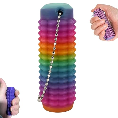 Stim Tools für Erwachsene, tragbar, leuchtende Farben, Fidget-Werkzeug, Schmerzen, stachelig, griffig, Schlüsselanhänger, 3D-Druck, belüftet, mit leisem Design zur Angstlinderung (Regenbogen) von EHOTER