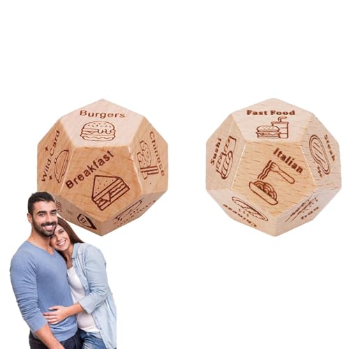 Würfel-Set für Paare, mit Datum und Nacht, für Paare, lustige Würfel, Datum, Nacht, Holzwürfelspiel für Paare, wiederverwendbar, für Paare, Valentinstag, Geschenk (Lebensmittel, 2 Stück) von EHOTER