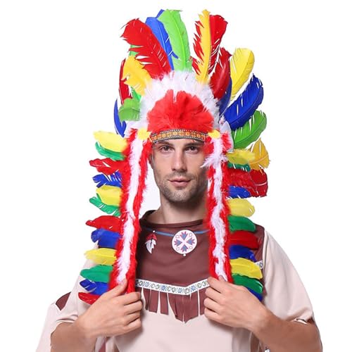 EHZBRCN Chefkopfschmuck Indianischer Kostüm Feder Haarkleid Kopfband Accessoires Für Erwachsene Und Kinder von EHZBRCN