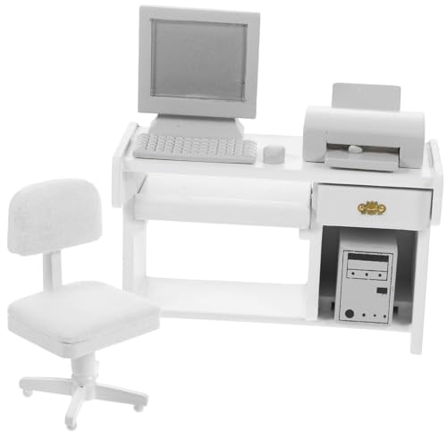 Miniatur Büro Szenenmöbel Set Mit Working Desk Stuhl Drucker Computer Puppenhaus Modell Handwerk Projekt Dekoration Holz Miniatur Büro Szene Dekore von EHZBRCN