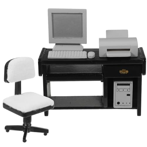 Miniatur Büro Szenenmöbel Set Mit Working Desk Stuhl Drucker Computer Puppenhaus Modell Handwerk Projekt Dekoration Holz Miniatur Büro Szene Dekore von EHZBRCN