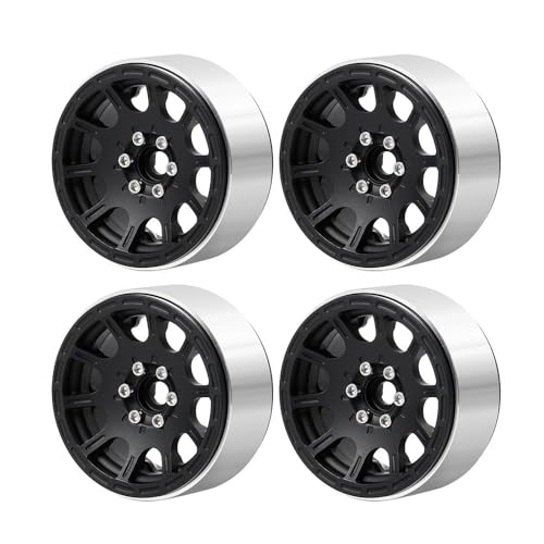 EHxCUF 4 Stück 1,9 Zoll Metall Beadlock Felgen kompatibel mit CC01 TRX-4 1/10 RC Crawler Auto Modellteilen(Black 4 PCS) von EHxCUF