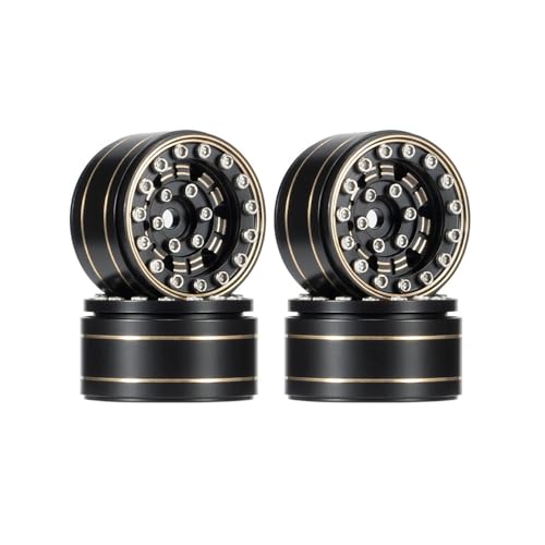 EHxCUF 4 Stück 50 x 20 mm Gummi-Offroad-Reifen mit 1 Zoll Beadlock-Rädern und 7 mm Sechskant, kompatibel mit RC-Raupenfahrzeugen im Maßstab 1/24 und 1/18(Wheels) von EHxCUF