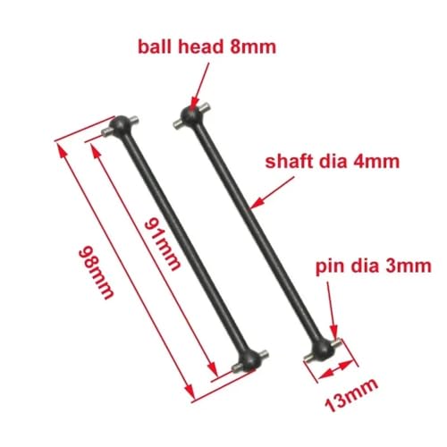 EHxCUF Kompatibel 1:8 RC Modell Auto DIY Antriebswelle Verbindungsstange Hundeknochen Übertragungsachse 80,5 mm bis 139,5 mm 2 Stück(91MM) von EHxCUF