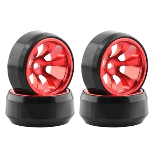 EHxCUF Kompatibel mit 284131 K969 K989 -Z 1/28 RC Autoteile 4 Stück Typ C Metallfelgen Kunststoff Driftreifen(RED) von EHxCUF