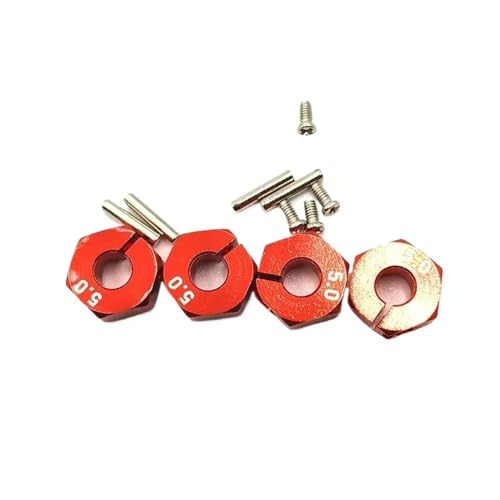 EHxCUF Kompatibel mit RC Crawler Trucks, Aluminium-Rad-Sechskant-Antriebsnaben 5 mm, 6 mm, 7 mm, 12 mm, mit Stiften und Schrauben, 4 Stück(RED 5MM) von EHxCUF
