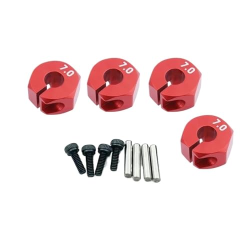 EHxCUF Kompatibel mit RC Crawler Trucks, Aluminium-Rad-Sechskant-Antriebsnaben 5 mm, 6 mm, 7 mm, 12 mm, mit Stiften und Schrauben, 4 Stück(RED 7MM) von EHxCUF