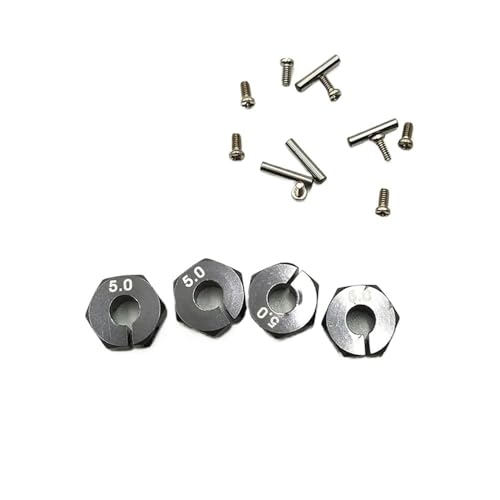 EHxCUF Kompatibel mit RC Crawler Trucks, Aluminium-Rad-Sechskant-Antriebsnaben 5 mm, 6 mm, 7 mm, 12 mm, mit Stiften und Schrauben, 4 Stück(Titanium 5MM) von EHxCUF