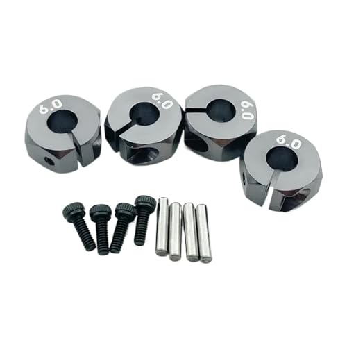 EHxCUF Kompatibel mit RC Crawler Trucks, Aluminium-Rad-Sechskant-Antriebsnaben 5 mm, 6 mm, 7 mm, 12 mm, mit Stiften und Schrauben, 4 Stück(Titanium 6MM) von EHxCUF