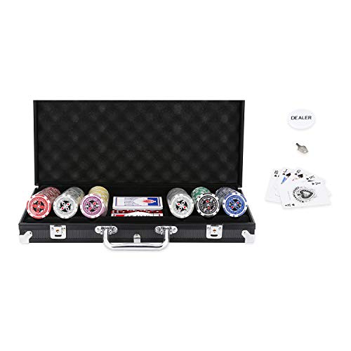 EINFEBEN Pokerchips 300 Chips Laser Pokerkoffer Poker 11.5 Gramm, 2 Karten, Händler, 5 Würfel, mit Aluminium-Gehäuse Schwarz Koffer von EINFEBEN