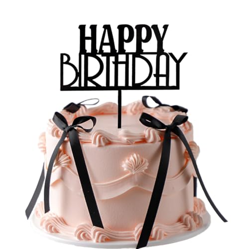 Tortenaufsatz mit schwarzer Schleife, Acryl, Happy Birthday-Schild, Kuchenaufsatz für Kuchendekorationen, Babyparty, Geburtstag, Hochzeit, Party (11 Stück, Stil 1) von EIOAUY