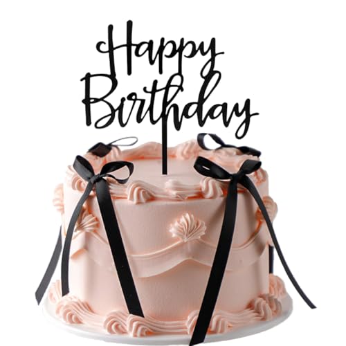 Tortenaufsatz mit schwarzer Schleife, Acryl, Happy Birthday-Schild, Kuchenaufsatz für Kuchendekorationen, Babyparty, Geburtstag, Hochzeit, Party (11 Stück, Stil 4) von EIOAUY