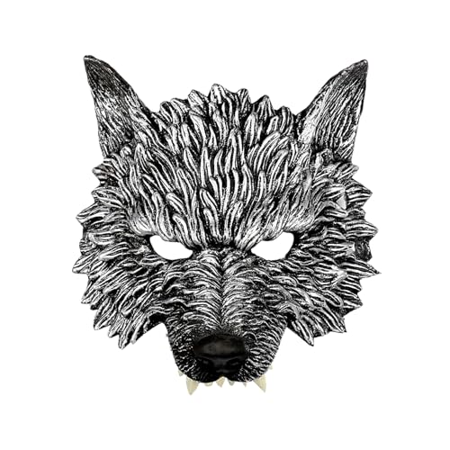 EIOLWJIEO Einfach zu tragende Wolfsmaske, Cosplay, Maskerade, Tiermasken, sehr angenehm zu tragende Maske für Halloween, PU und andere Aktivitäten, Silber von EIOLWJIEO