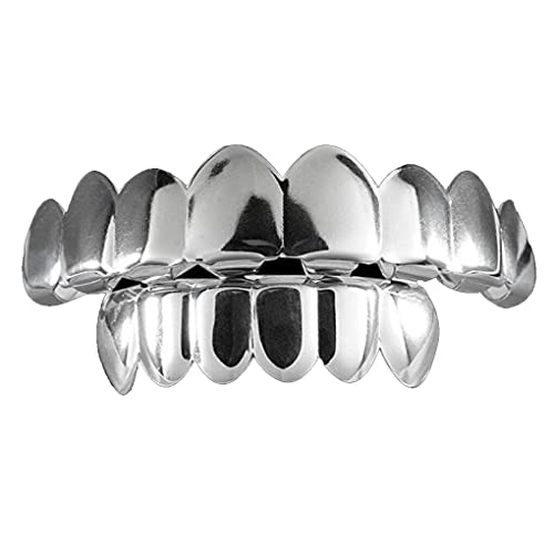 EIOLWJIEO Oben Unten Falsche Zähne Tragbare Halloween Grills Kupfer vergoldete Zahn Party Weihnachtsfest Cosplay Kostüme, Silber, Satz EIOLWJIEO Oben Unten Falsche Zähne Tragbare Halloween Grills Kupfer vergoldete Zahn Party Weihnachtsfest Cosplay Kostüme, Silber, Satz von EIOLWJIEO