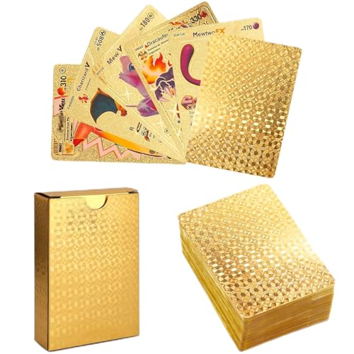 55 Stück Gold Karten for Pokemon, Vstar Vmax Goldfolienkarten mit Deck Box, V Sortierte Karten, Vergoldete Karte Einschließlich Verschiedener Seltener Folienkarten，Englische Fassung von EIOURVY
