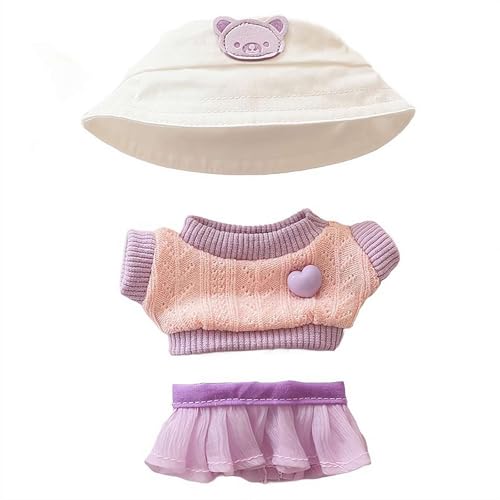 17 cm rosa Puppenkleider-Set, Dress Up Kleidung für Puppen-Display, modischer schicker Hut & Kleidungszubehör, Miniatur-Kleidungsset mit Stickerei-Details, Outfit-Ersatz (lila Rockmütze) von EIRZNGXQ