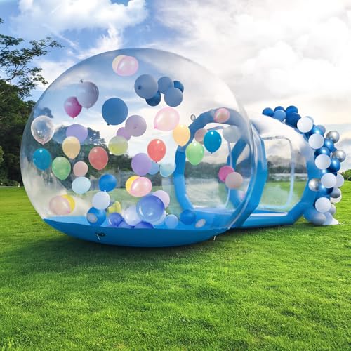 10 Fuß Aufblasbares Blasenhaus, Transparentes Aufblasbares Seifenblasenhauszelt aus PVC mit Tunnel, Aufblasbares Kuppel-Seifenblasenhaus für Partys, Hochzeitsgeburtstage (Blau, 10 Fuß) von EISYROOD