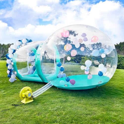 10 Fuß Aufblasbares Blasenhaus, Transparentes Aufblasbares Seifenblasenhauszelt aus PVC mit Tunnel, Aufblasbares Kuppel-Seifenblasenhaus für Partys, Hochzeitsgeburtstage (Grün, 10 Fuß) von EISYROOD