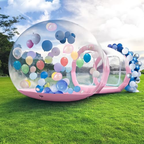 Aufblasbares Blasenhaus-Kuppel für Kinder, transparentes PVC, aufblasbares Blasenhaus-Zelt mit Tunnel, Ballonhaus mit 750-W-Luftgebläse, 600 W Luftpumpe, aufblasbare Kuppel für Party (Rosa, 3 m) von EISYROOD