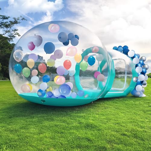 Aufblasbares Blasenhaus-Kuppel für Kinder, transparentes PVC, aufblasbares Blasenhaus-Zelt mit Tunnel, Ballonhaus mit 750-W-Luftgebläse, 600 W Luftpumpe, aufblasbare Kuppel für Party (grün, 3 m) von EISYROOD